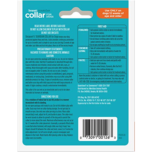 SERGEANT'S Guardian Flea & Tick Collar for Dogs, All Life Stages, Model 00126, 1 Count