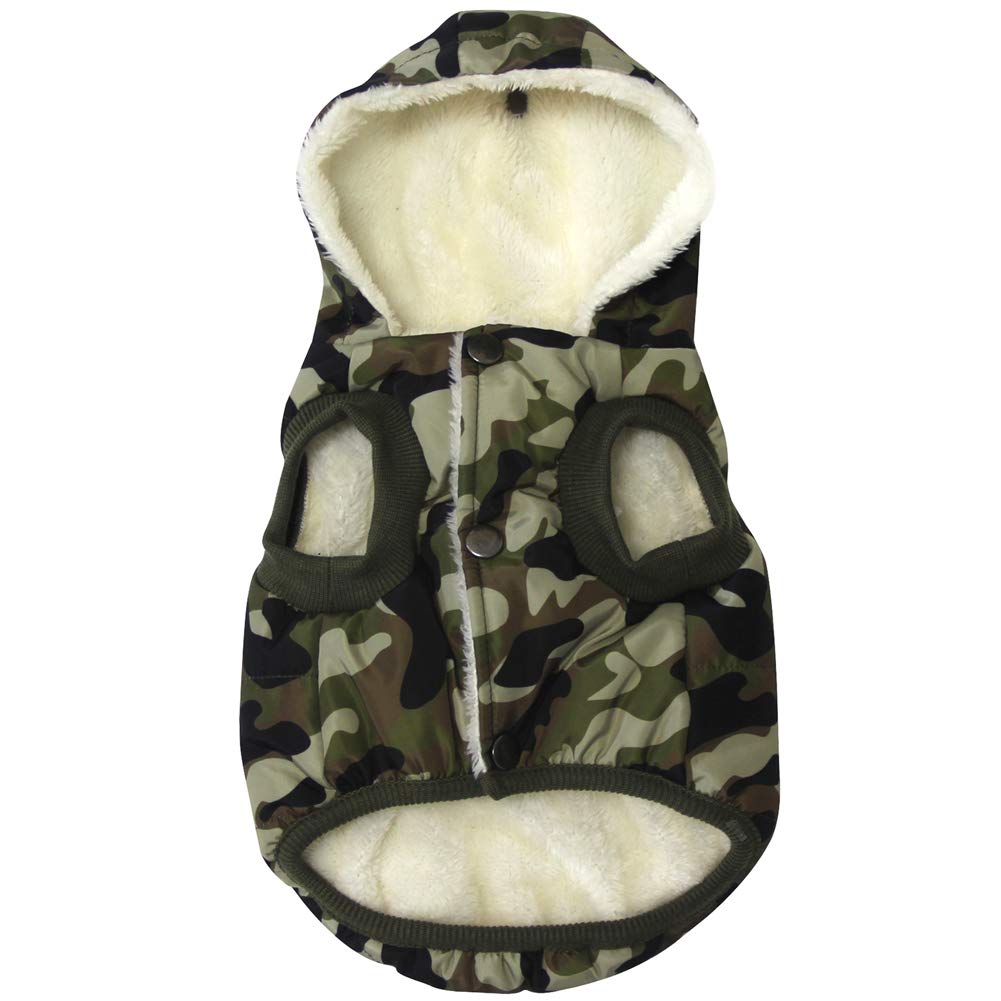 Vecomfy Fleece Lining Extra Warm Dog Hoodie In Winter,Small Dog Jacket Puppy Coats With Hooded,Green Camo S
