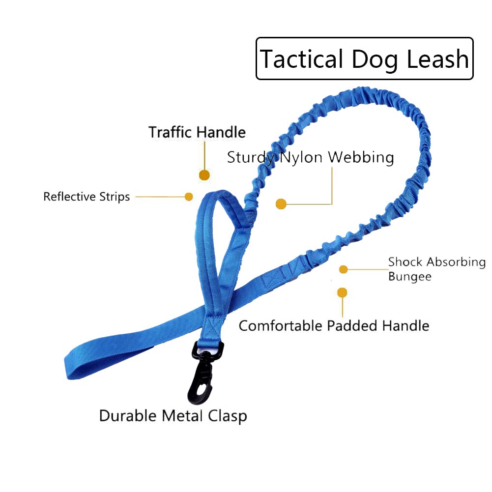 Tactical Dog Collar And Leash Set Tactical Dog Collar With Handle Bungee Leash Adjustable Military Training Nylon Collar Dog Training Collar Leash Set With Control Handle Metal Buckle (Dark Blue Xl