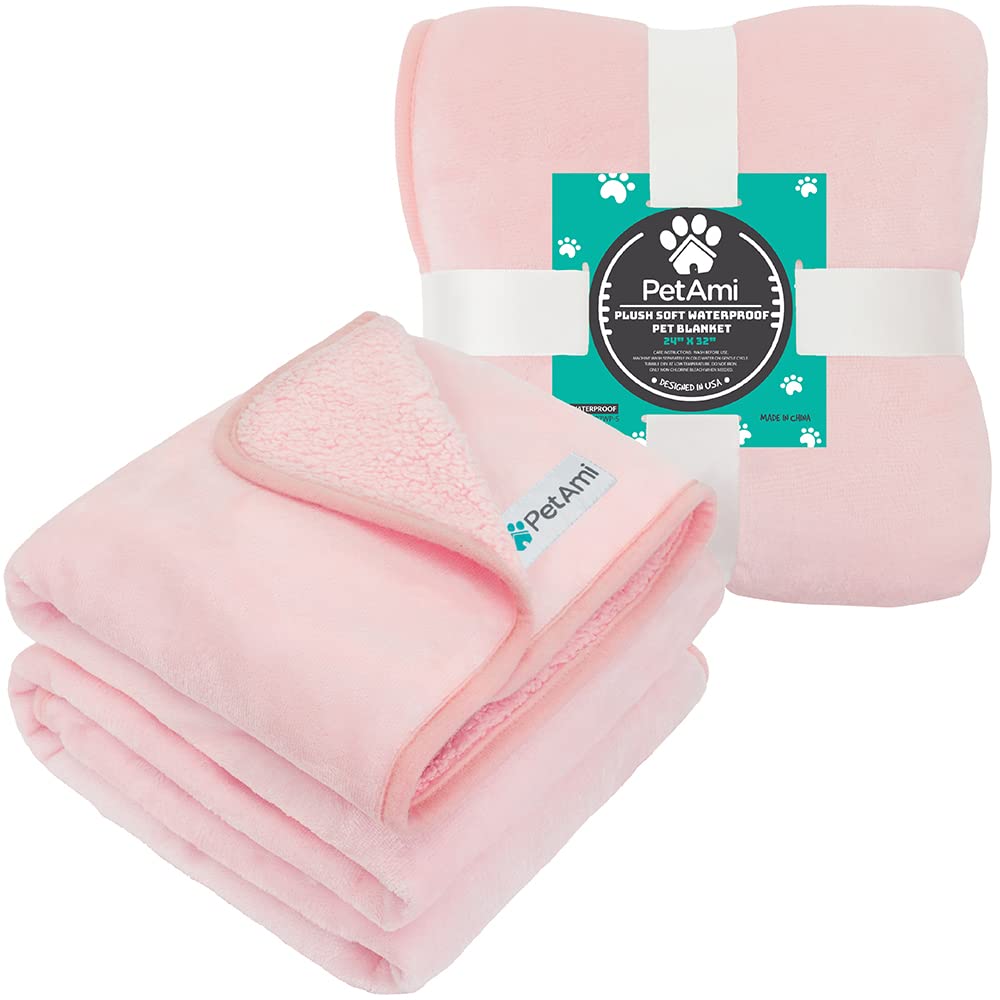 Petami Waterproof Dog Blanket For Small Medium Dogs, Pee Proof Pet Blanket Sherpa Fleece Couch Cover, Reversible Cat Throw Bed Sofa Protector, Soft Plush Washable Pad (Small 24X32, Pink)