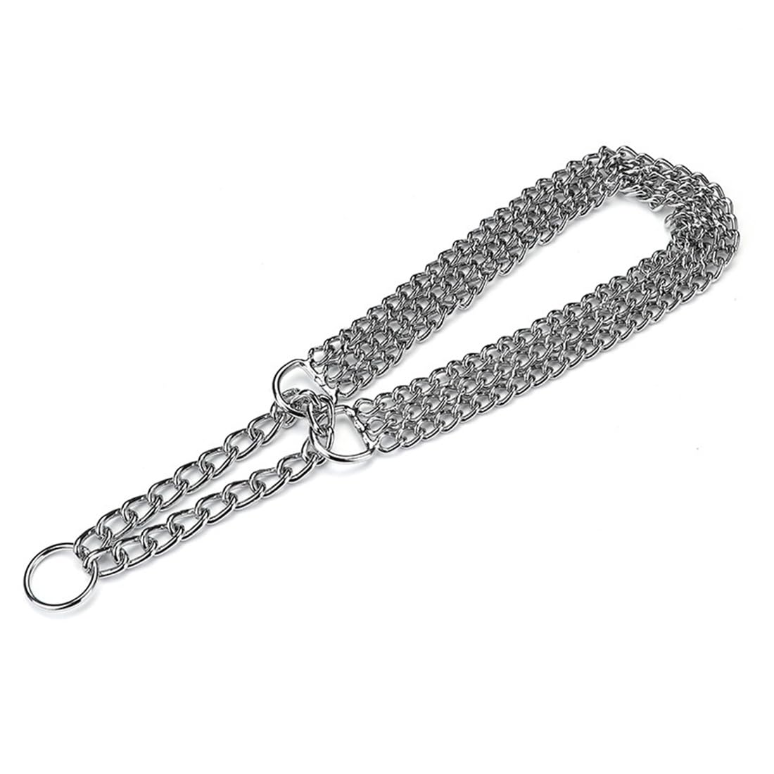 Silver Dog Choker Collar,3 Rows Stainless Steel Dog Chain Chew Proof Cuban Link Collar Metal Martingale Collar Heavy Duty Traini