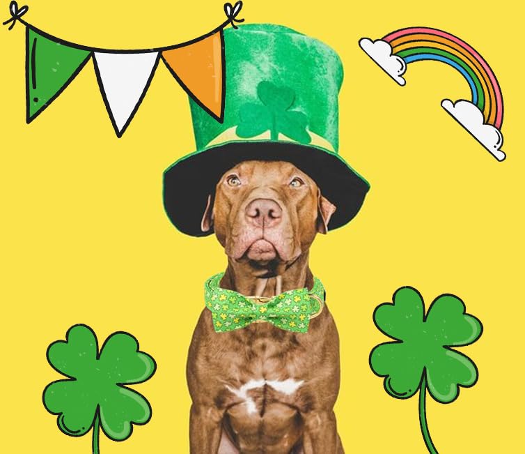Unique Style Paws St. Patrick'S Day Dog Bandana Clover Bandanas With Flower For Small Medium Large Boys Girls Dogs