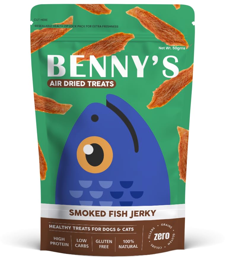 BennyS Bowl AirDried Dog Treats  Smoked Fish Jerky | 100% Natural, Omega3 Rich, High Protein | GrainFree, Soft Jerky Snacks 