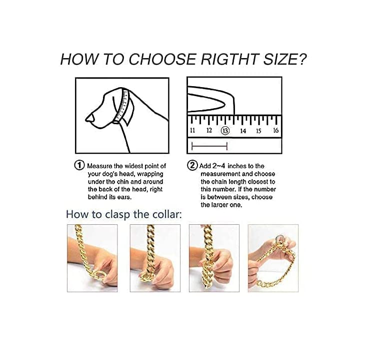 Rumypet Gold Dog Collar 18K Gold P Chain 11Mm/15Mm/19Mm Cuban Link Chain Collar Walking Trainning For Small Medium Large Dogs 12