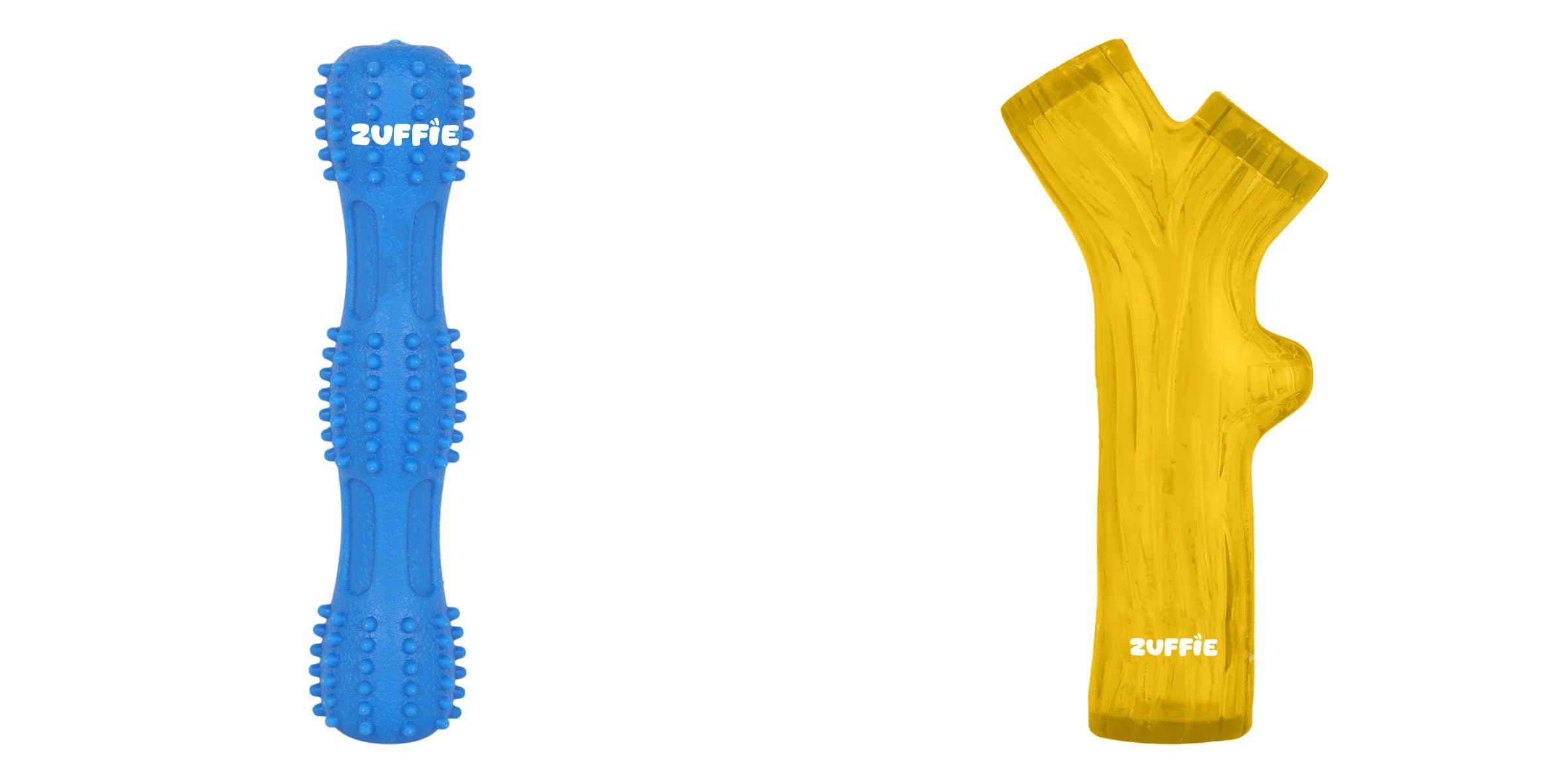 Zuffie Spiky Stick Chew Toy And Branch Chew Toy  Durable Puppy Teething Aid Combo Of 2 (Stk_Blu + Brnc_Ylw)