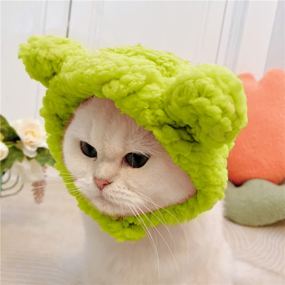 Joicee Cute Cat Costume Warm Bear Hat For Cat Adjustable Soft Small Pet Headwear Bear Hat For Cat Puppy Dog (Avocado Color)