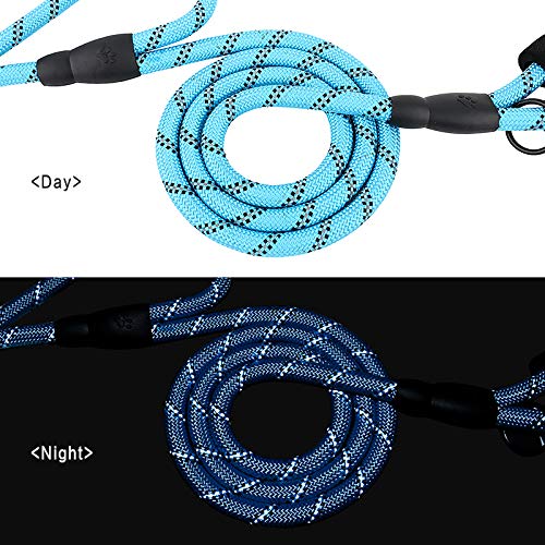 PLUTUS PET 6ft Heavy Duty Rope Dog Leash with Dual Reflective Handles - Traffic Padded, Light Blue for Large/Medium Dogs