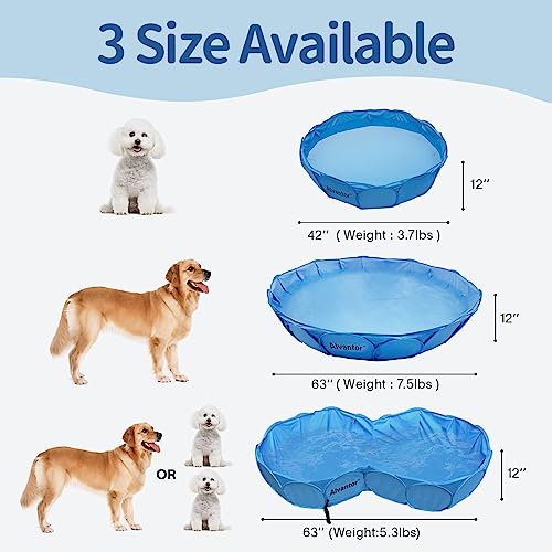 Alvantor Pet Double Swimming Pool Bathing Tub, 63"x35"x12", Blue, Durable PVC, Foldable Indoor/Outdoor, Model 2100D
