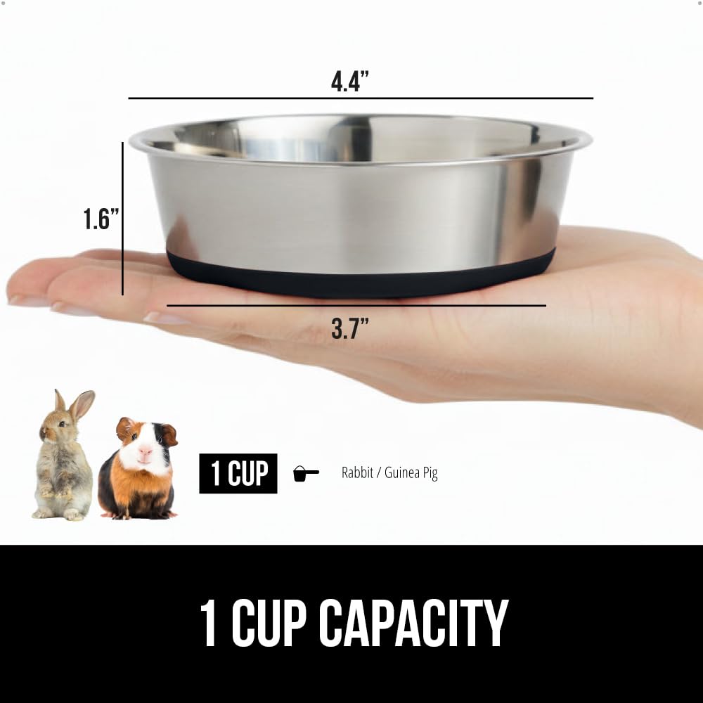 GORILLA GRIP Dog Bowls, Holds 1 Cup Each (8 fl oz), Heavy Duty Stainless Steel Food and Water Bowl for Feeding Dogs and Cats, Di