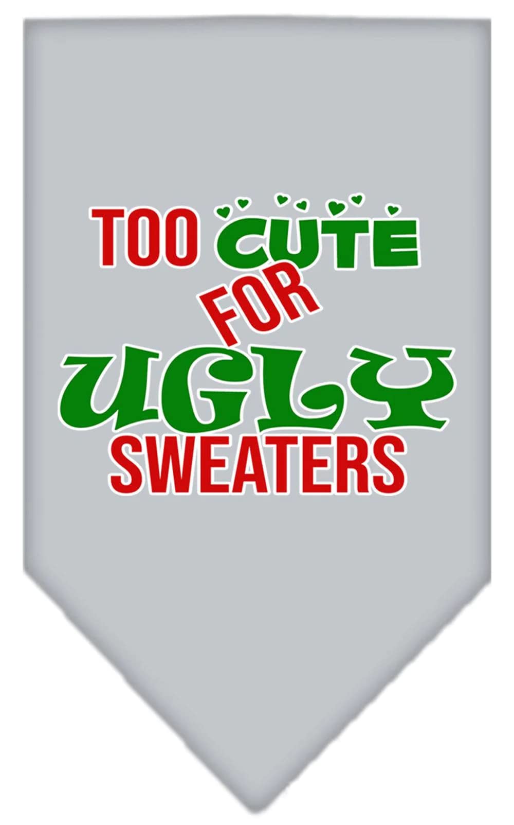Christmas Pet and Dog Bandana Screen Printed, "Too Cute For Ugly Sweaters" Purple Small