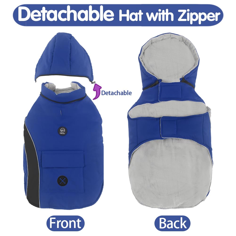 Emust Dog Jacket - Cozy Winter Vests For Dogs, Windproof, Reflective, L/Blue