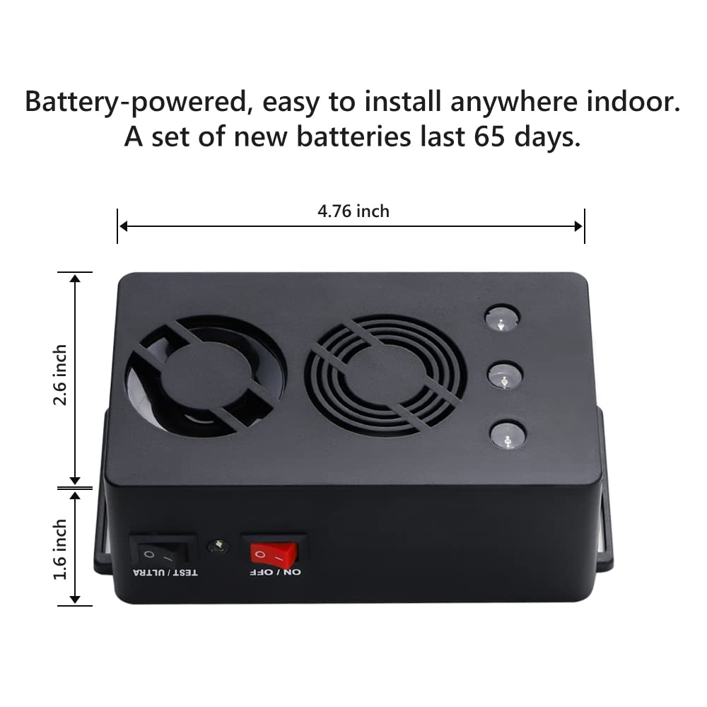 Angveirt Ultrasonic Mice Repellent - Battery Operated, Indoor Pest Control, 2 Count, Black, Plastic