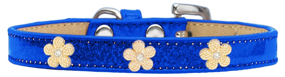 Mirage Pet Products Gold Flower Widget Dog Collar Blue, Ice Cream, Size 14