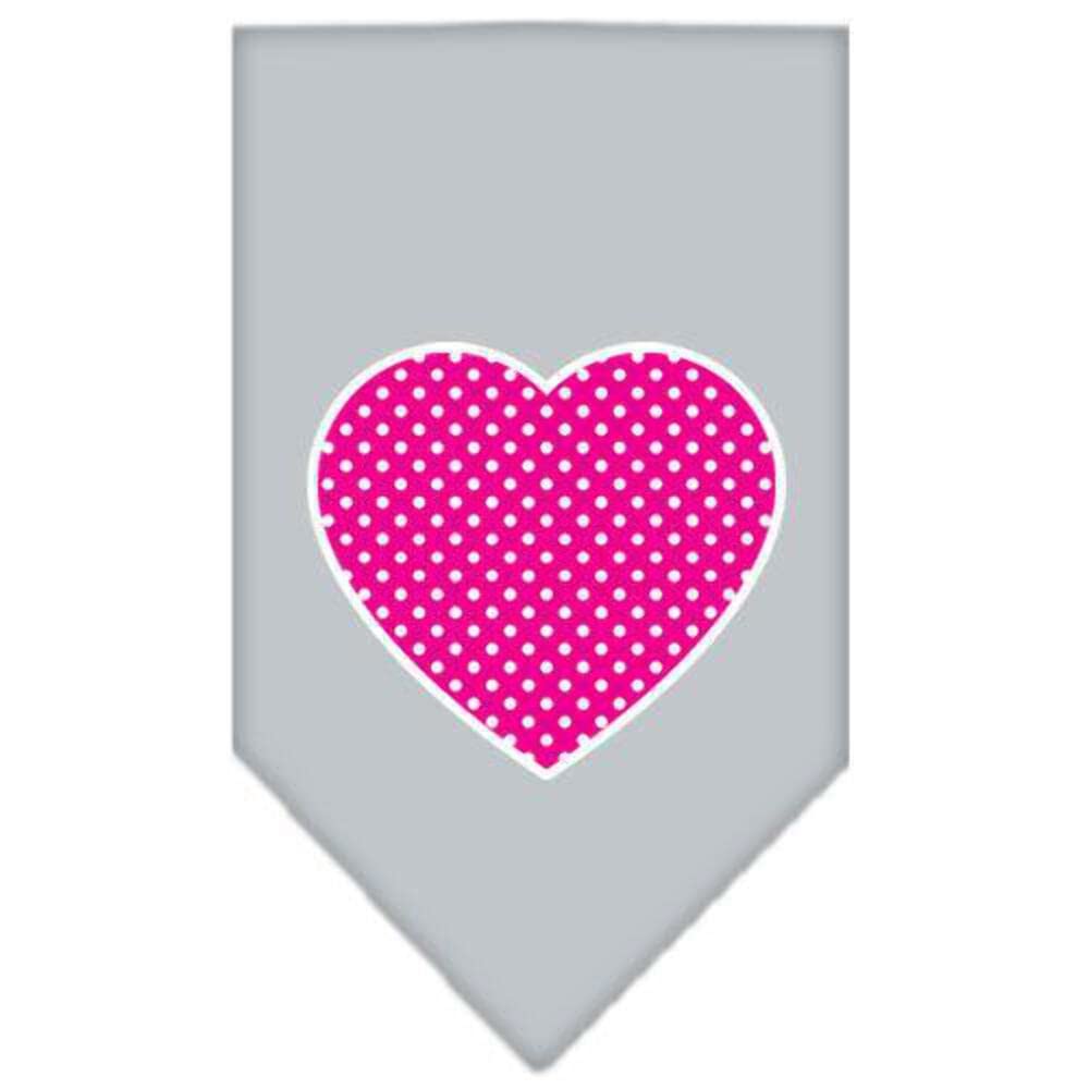 Pet and Dog Bandana Screen Printed, "Pink Swiss Dot Heart" Orange Large