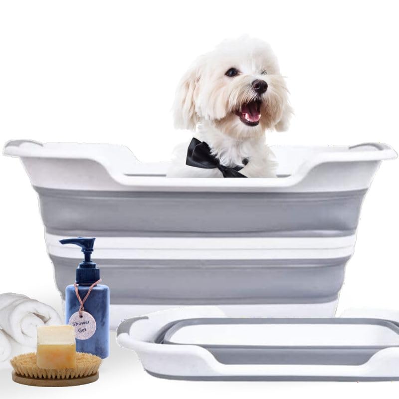 Cygne Dog Bath Tub With Water Drain Plug, Collapsible Bathtub For Dog Washing And Grooming, Portable Foldable Space Saving Desig