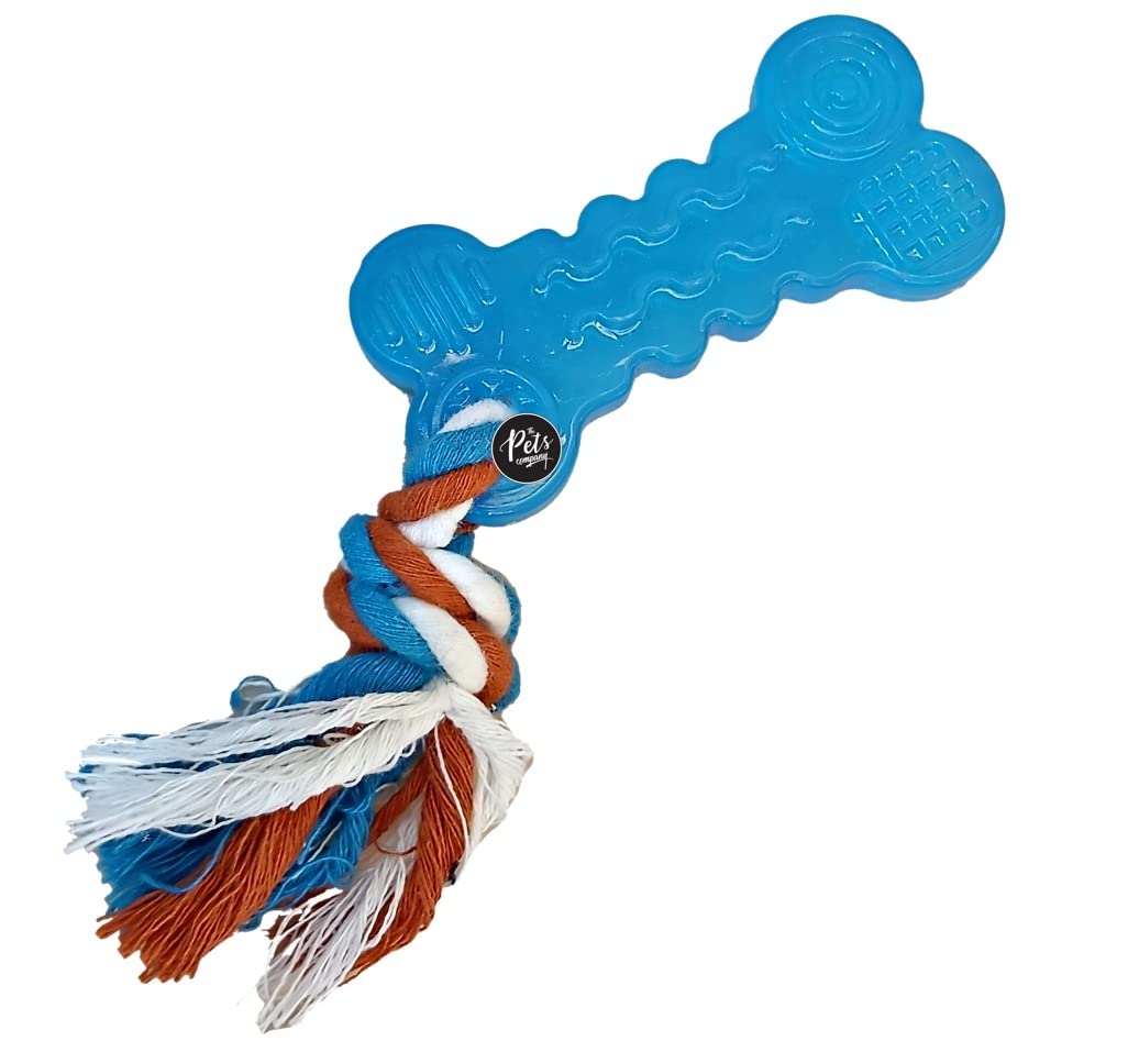 The Pets Company Tpr Bone With Rope Knot, Puppy Chew Teething Toy For Playing And Teeth Cleaning Training