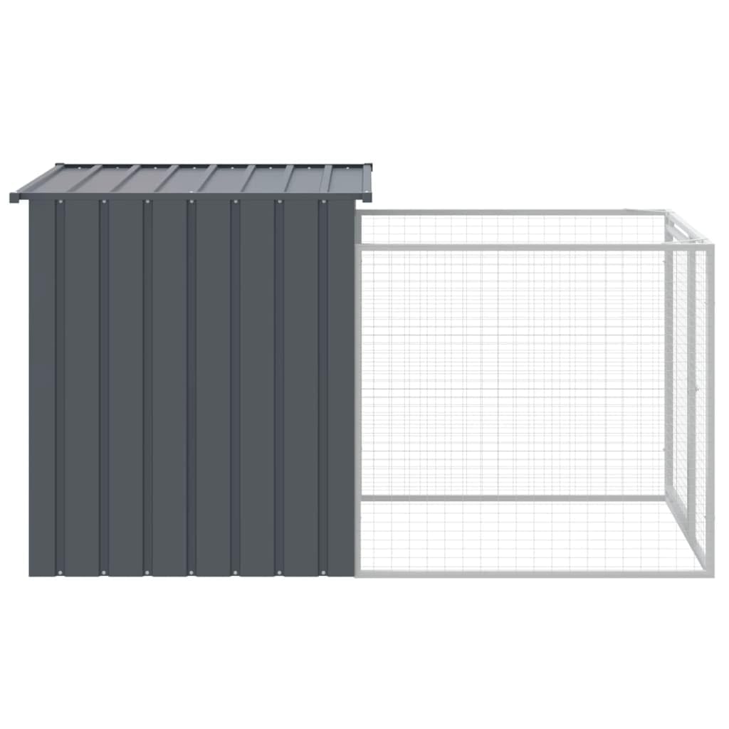 vidaXL - Dog House with Extended Run in Anthracite Color, Sturdy Galvanized Steel Construction, Ample Space, Mesh Design for Ventilation, Weather-Resistant Roof