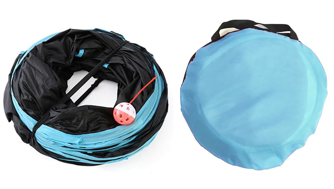 Feesok Cat Tunnel - 5 Way Collapsible Interactive Play Toy, 2 Feet, Black, Polyester, S-Shaped Maze with 6 Peek Holes
