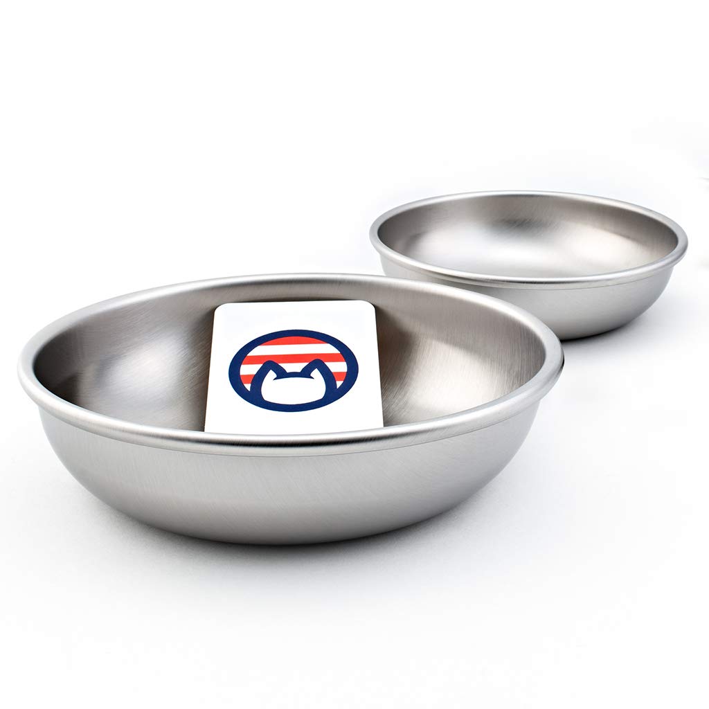Stainless Steel Cat Bowls for Food & Water by Americat - Made in USA - Dishwasher Safe, Human Grade, Whisker Friendly Dishes (2 