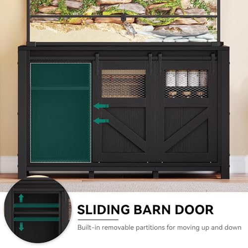 YITAHOME 120 Gallon Reptile Tank Stand with Power Outlets, Heavy Duty Large Reptile Tank Stand with Barn Door, Reptile Tank Turt