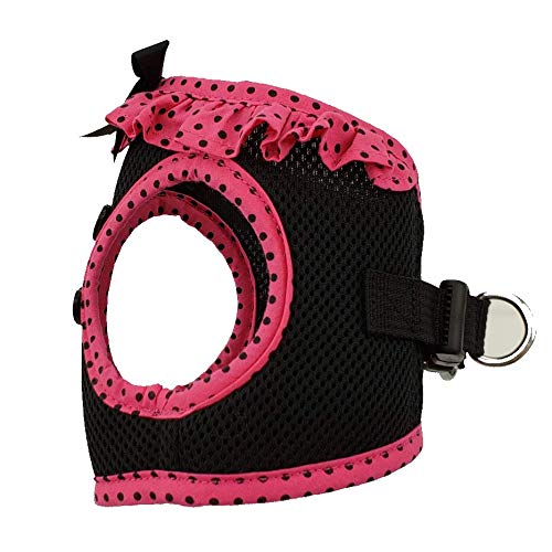 Doggie Design No Choke Dog Harness - Simple Step-In And Go Dog Vest For Small, Medium, And Large Breeds - Breathable Mesh Polyester Pet Harness - Hot Pink And Black Polka Dot - L