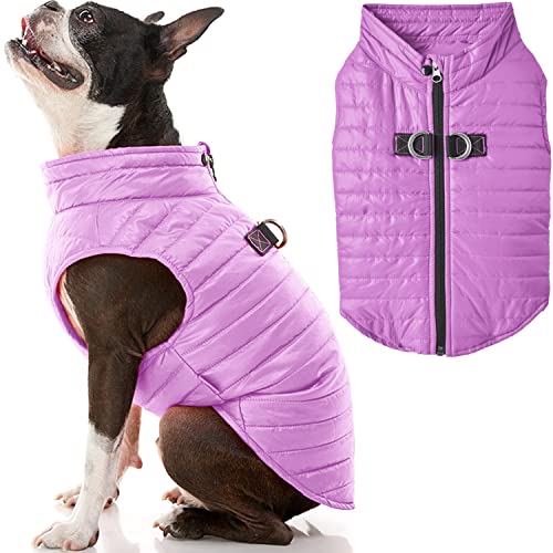 Gooby Puffer Vest Dog Jacket - Water Resistant, X-Small (12") - Purple, Model 73010 - Ultra Thin Zip Up Wind Breaker for Small Dogs