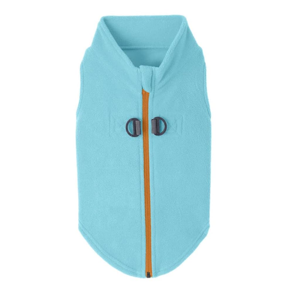 Gooby Zip Up Fleece Dog Sweater - Turquoise, Large - Warm Pullover Fleece Step-in Dog Jacket with Dual D Ring Leash - Winter Sma