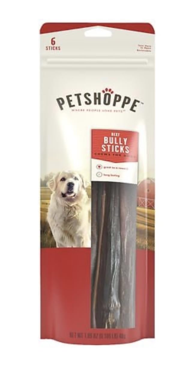 PtShoppe Beef Bully Sticks, Dog Treats, 6 Sticks, Beef Pizzle(Pack of 2)