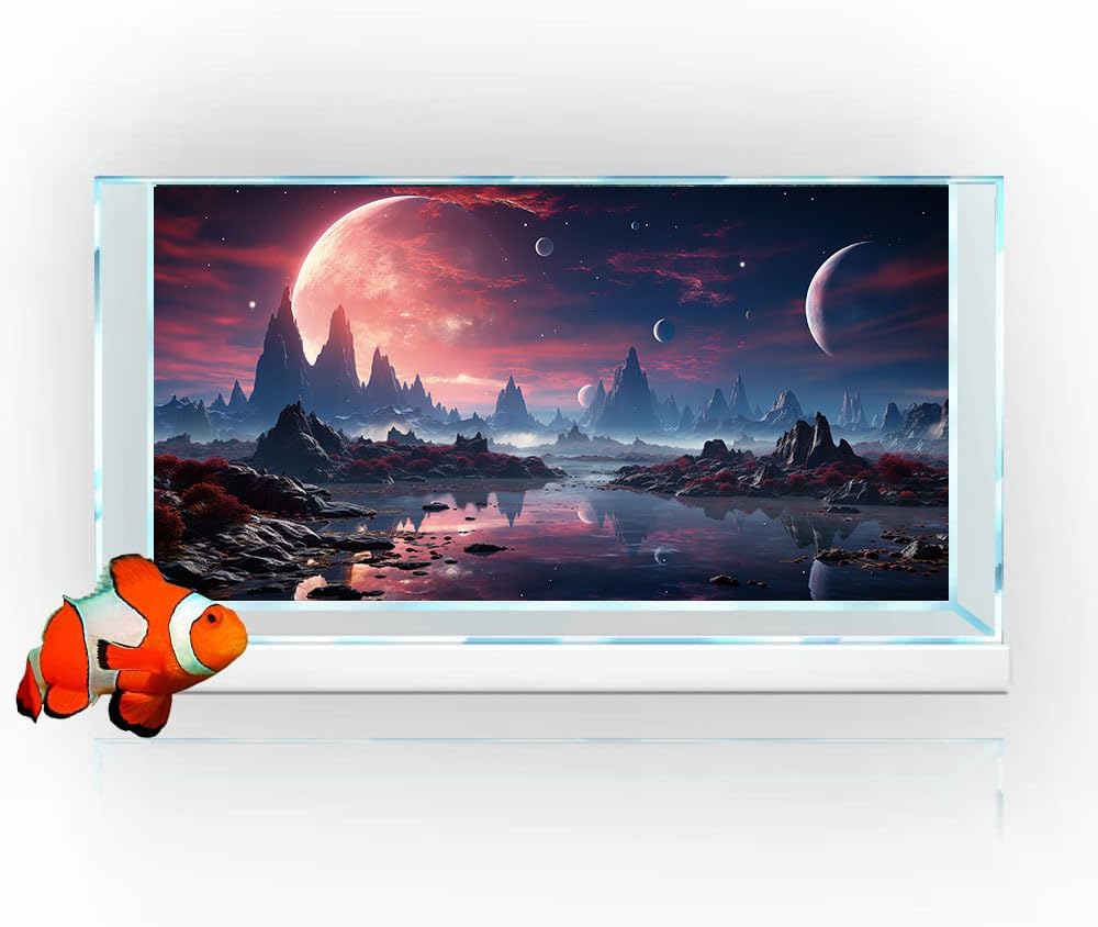 Dtekoj 48X18IN Cosmic Spaceterrarium Background, Cool Parallel Space Themed Aquarium Reptile Habitat Background, Red Moon Aquari