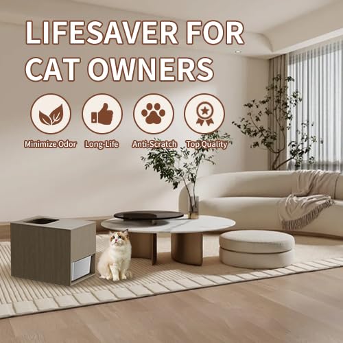 Fooalgo Litter Box Enclosure, Top Entry Stainless Steel Cat Litter Box,Modern Cat Litter Box Furniture Hidden, With Scratching M