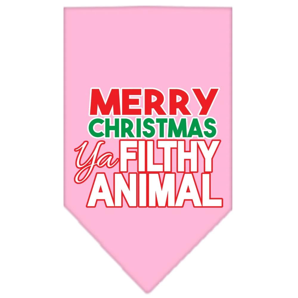 Christmas Pet and Dog Bandana Screen Printed, "Merry Christmas, Ya Filthy Animal" Bright Pink Large