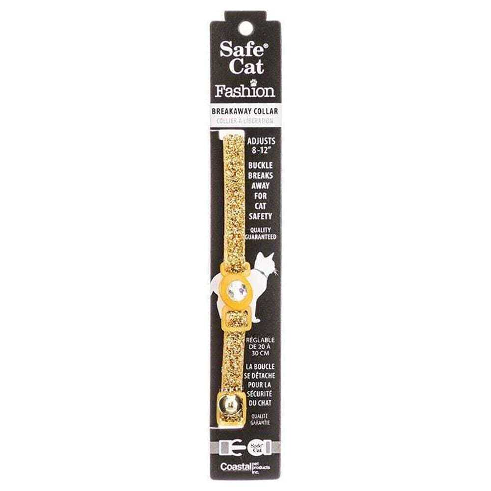 Coastal Pet Safe Cat Jeweled Buckle Adjustable Breakaway Cat Collar With Glitter Overlay, Adjust 8'' To 12'' Gold