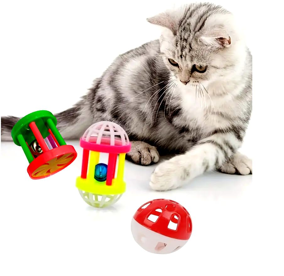 Rvpaws Cat BallPet Ball Toy, Different Design 3 Pcs Cat Balls Plastic Ringing Roller Toys Cylinder Shape Teasing Toys For Pet C