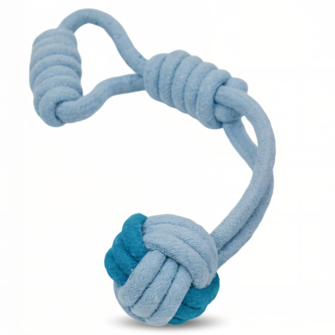Chowabunga Tug of War Dog Toy 12 Inch Eco Cotton Interactive Dog Rope Toy with Grip Handle & Rope Tug Ball with Natural, Non-Tox