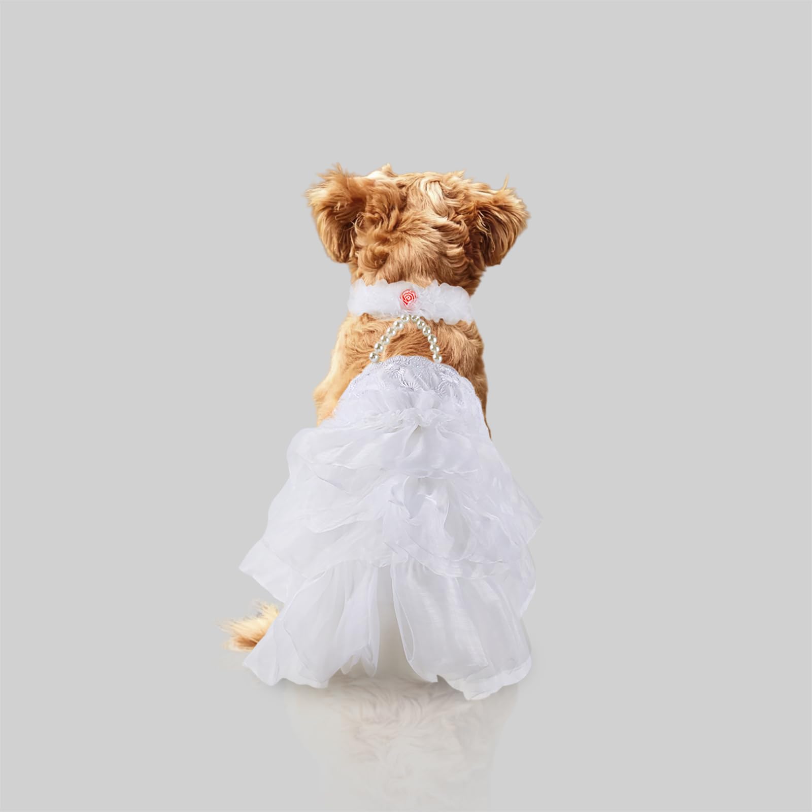 Shiaomin Dog Wedding Dress Bride Outfit With Pearl Necklace And Rose Pet Princess Dress Apparel For Puppy Dog Cat (Small)