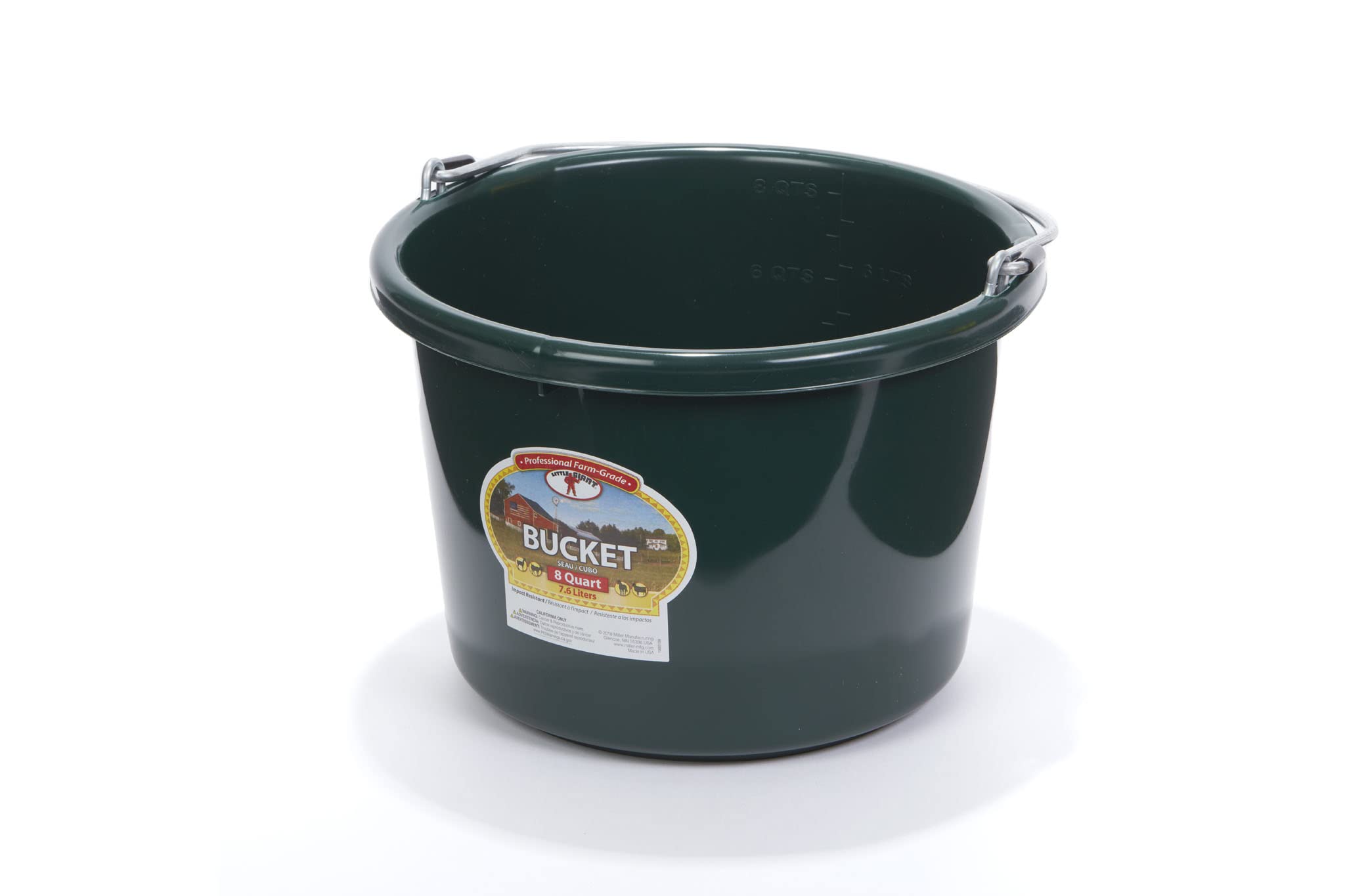 Little Giant Plastic Animal Feed Bucket | Round Plastic Feed Bucket with Metal Handle | Made in USA | 8 Quarts | Green