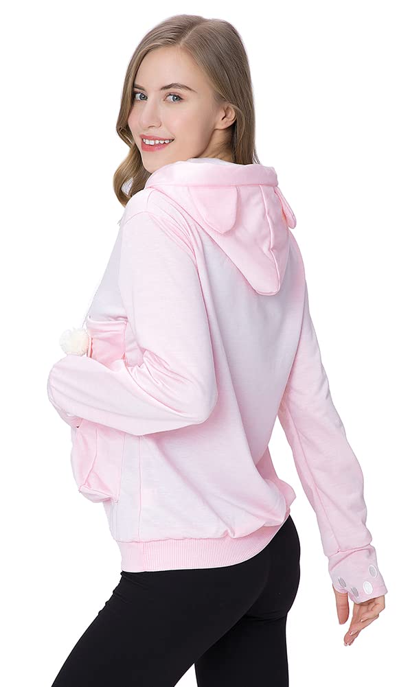Jomago Womens Pet Carrier Thin Hoodies Kitten Puppy Pouch Shirts Animal Holder Hood Long Sleeve Sweatshirt Thin Pink