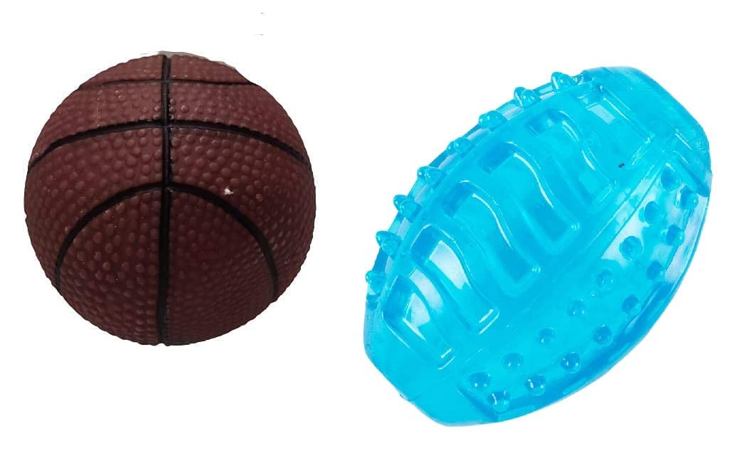 Pups&Pets Dog Toy Bouncy Ball With Multicolored Toy Rugby Ball For Dog (Combo Of 2, One Ball And One Toy Each)