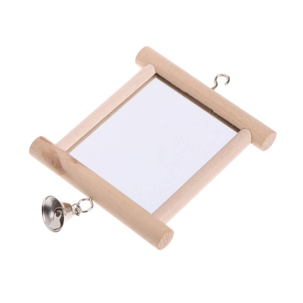 Bird Mirror Wooden Hanging Swing Interactive Play Toys For Small Parrot Budgies Macaw African Grey Parakeet Cockatiel Conure Lovebird Cage Accessories (Bird Mirror With Bell-One)