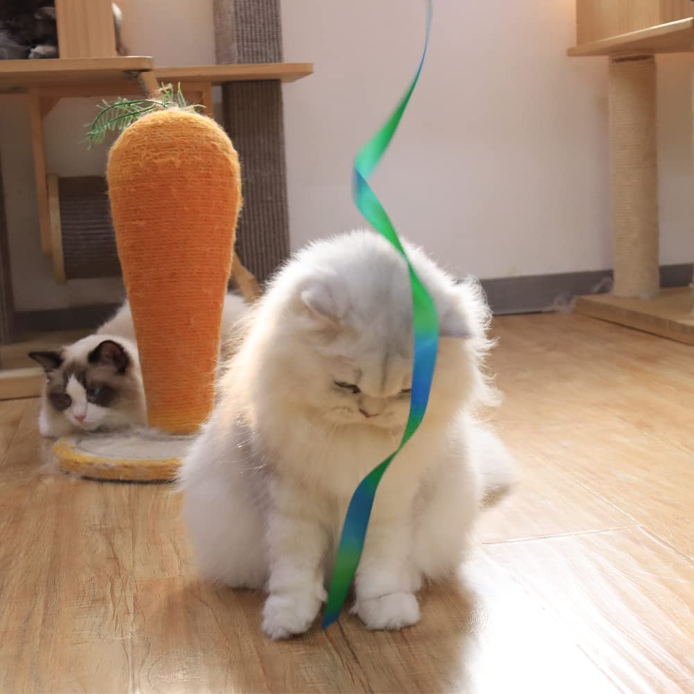 Lasocuhoo Interactive Cat Rainbow Wand Toys, Interactive Cat Teaser Wand String, Colorful Ribbon Charmer For Most Cats And Kitte