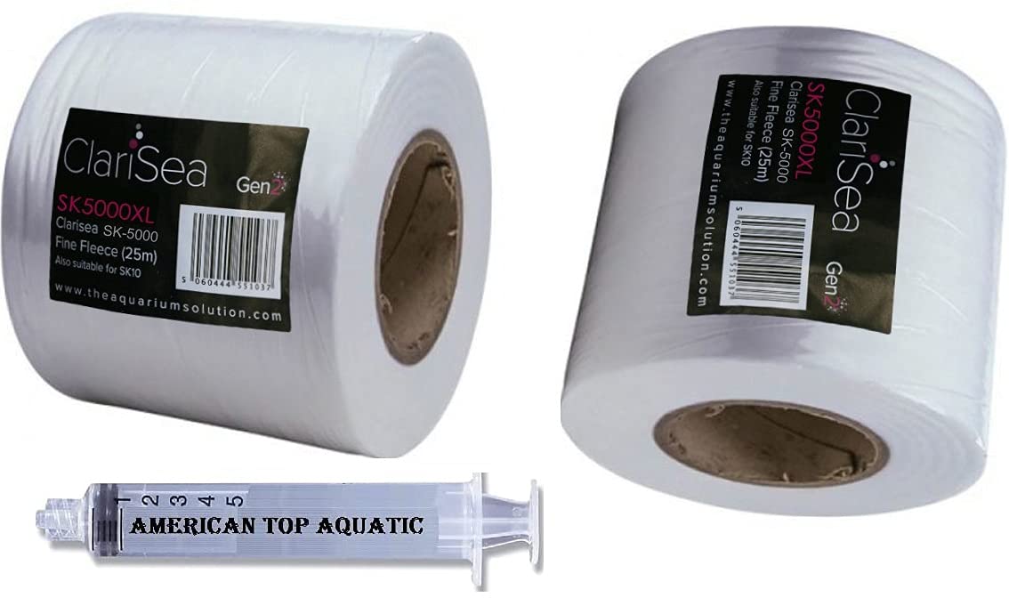 D-D The Aquarium Solution ClariSea SK-5000XL Fine Fleece Roll (6", Gen 2) - Replacement Pack (2) & Syringe for Clarisea 5000