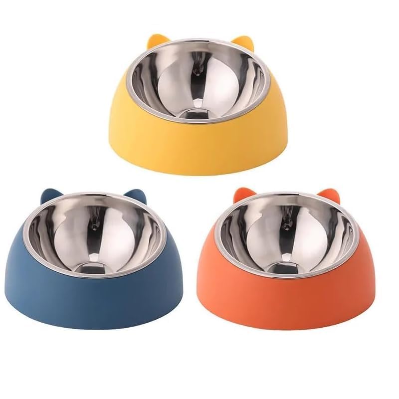 Vezora Cute Cat Ear Stainless Steel Pet Feeding Bowl Non Slip Food And Water Bowl For Cats And Small Dogs Removable Metal Inner 