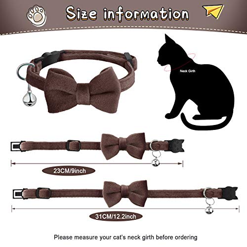 4 Pieces Cat Bow Tie Collar With Bell Breakaway Cat Collar Comfortable Velvet Cat Collar With Cute Safety Pet Collar For Pet Kitten Puppy (Black, Gray, Coffee, Blue,Small)