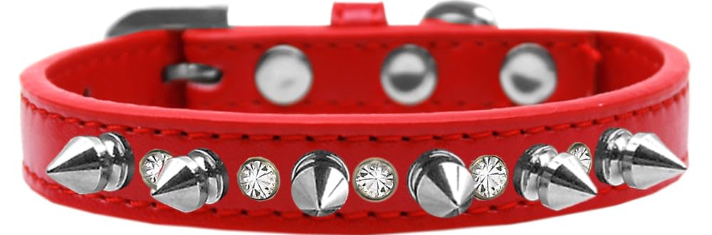 Pet and Dog Spike Collar, Clear Crystals & Silver Spikes” Red 14