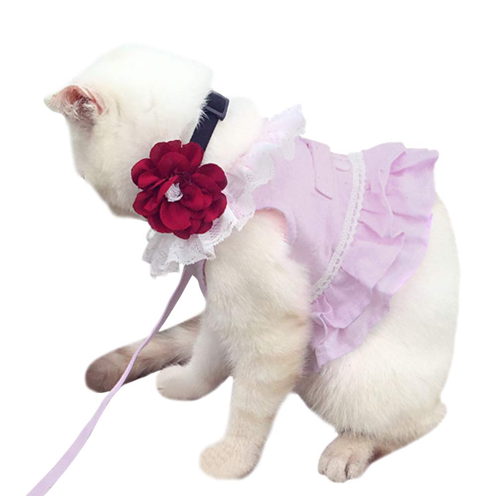 Creation Core Breathable Cat Lace Dress Harness With Matching Lead Leash Set(Pink,M)