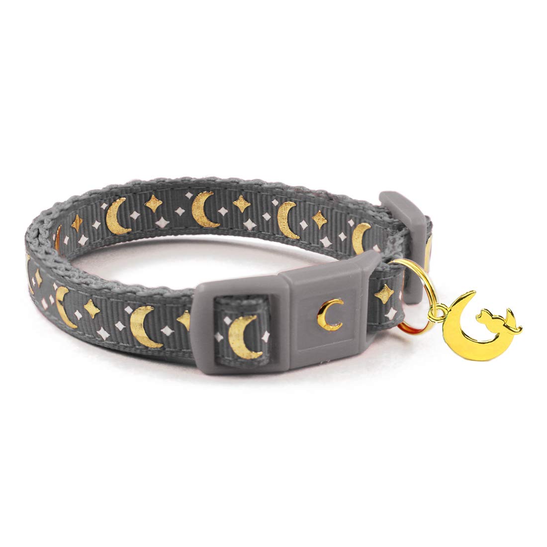 Waaag Cat Collars, Gold Moons And Stars Cat Collar, Safety Breakaway Cat Collar, Glow In The Dark (Kitten 6.5''-10'' Neck, Grey)