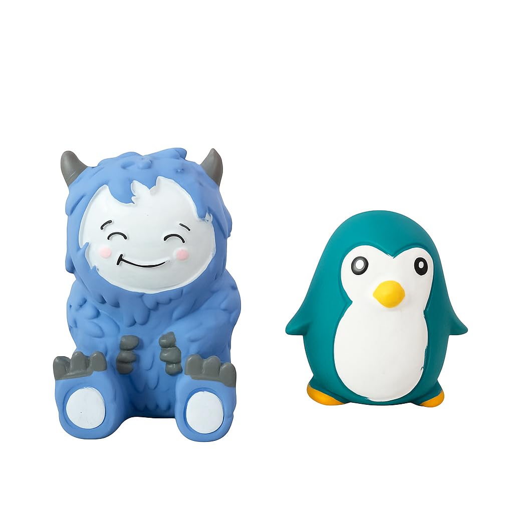 Pet Fun Squeaky Dog Toy Set  Yeti & Penguin Shape | Durable Latex Chew Toys For Dogs & Puppies | NonToxic, Loud Sound, Colorfu