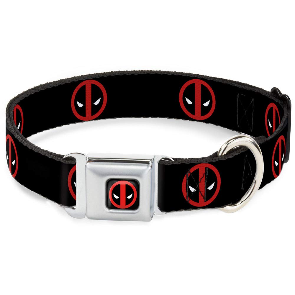 Buckle-Down Seatbelt Buckle Dog Collar - Deadpool Logo Black/Red/White - 1.5' Wide - Fits 18-32' Neck - Large