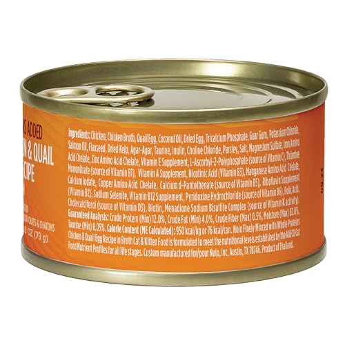Nulo Grain-Free Minced with Whole Proteins Wet Canned Cat and Kitten Food, Chicken & Quail Egg in Broth, 2.8 Ounce, 12 Cans