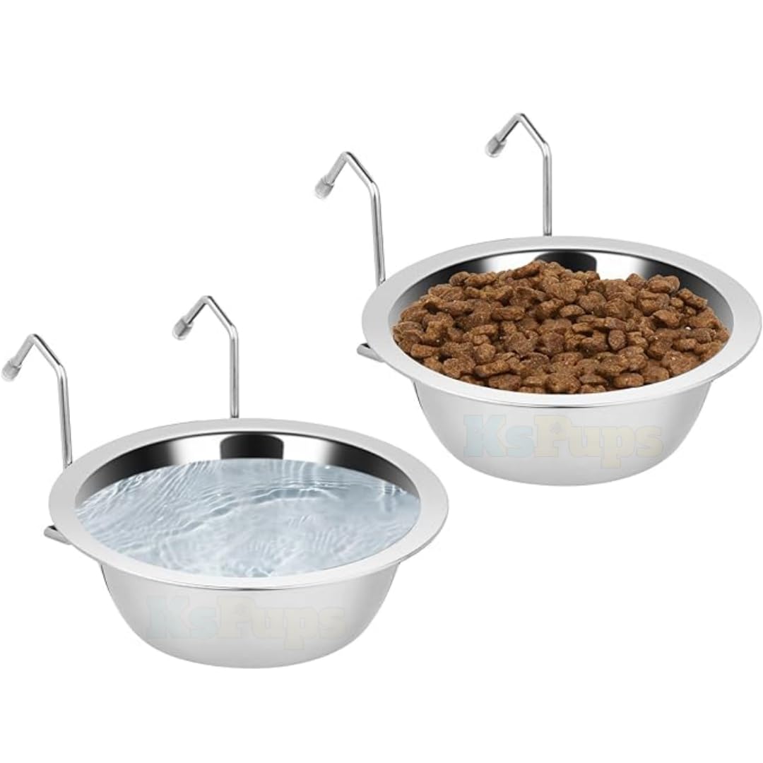 Kspups Hanging Pet Bowl Dog Crate Bowl With Holder Stainless Steel Dog Cup Food Water Kennel Non Spill Bunny Feeder Hanging Coop